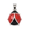 Brass Pendants, Cadmium Free & Lead Free, with Enamel, Ladybug Charms, Platinum, 18x14x5mm, Hole: 4x3.3mm