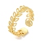Rack Plating Leaf Brass Open Cuff Ring for Women, Long-Lasting Plated, Lead Free & Cadmium Free, Golden, 6mm