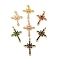 Brass Pendants, with Glass & Cubic Zirconia, Lead Free & Cadmium Free, Cross Charms, Real 18K Gold Plated, Mixed Color, 49x34x7mm, Hole: 5.1x3.4mm
