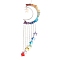 Glass Star Pendant Decoration, Hanging Suncatchers, with Moon Brass & Gemstone Chips and Cable Chains, Colorful, 220x46mm