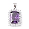 Rack Plating Brass Micro Pave Cubic Zirconia Pendants, Long-lasting Plated, Rectangle, Platinum, Purple, 21.5x15x7mm, Hole: 4x5mm