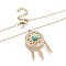 304 Stainless Steel Pendant Necklaces, with Polymer Clay Rhinestone and Synthetic Turquoise, Woven Net/Web with Feather, Golden, 16.54x0.05~0.08 inch(42x0.12~0.2cm)