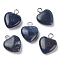 Natural Sodalite Pendants, Heart Charms with Platinum Plated Brass Loops, 14.8~15x12x4.1~4.6mm, Hole: 2mm