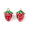 Brass Enamel Charms, Imitation Fruit, Light Gold, Strawberry Charm, FireBrick, 13x11x10mm, Hole: 1.2mm