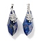 Natural Lapis Lazuli Faceted Teardrop Pendants, Rack Plating Platinum Tone Brass Flower Charms, Cadmium Free & Lead Free, 44~45.5x14.5~15.5x16~17mm, Hole: 6.5x5mm