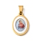 Ion Plating(IP) 304 Stainless Steel Pendants, with Pave Shell, Oval with Saint Charm, Golden, Indian Red, 21x14x3mm, Hole: 6x3mm
