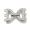Brass Micro Pave Clear Cubic Zirconia Fold Over Clasps, Cadmium Free & Nickel Free & Lead Free, 2-Strand, 6-Hole, Arch, Platinum, 24mm