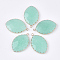 Natural White Jade Pendants, with Brass Findings, Dyed, Faceted, Horse Eye, Golden, 39~41x25~26x5~7mm, Hole: 2mm