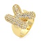 Brass Micro Pave Clear Cubic Zirconia Letter Open Cuff Ring for Women, Real 18K Gold Plated, Letter K, 23x18mm, Inner Diameter: 21mm