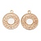 Long-Lasting Plated Brass Filigree Charms, Flat Round Charms, Cadmium Free & Nickel Free & Lead Free, Light Gold, 14x12x0.3mm, Hole: 1mm