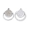 Alloy Crystal Rhinestone Pendants, Flat Round Charms, Platinum, 21x17.5x2.5mm, Hole: 2mm