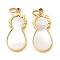 304 Stainless Steel Pave Natural White Shell Cat Shape Pendants, with Jump Rings, Manual Polishing, Ion Plating(IP), Golden, 16.5x7x1.5mm, Hole: 2.5mm