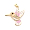 Brass Micro Pave Clear Cubic Zirconia Pendants, with Enamel, Long-Lasting Plated, Real 18K Gold Plated, Bird, Pink, 33.5x31x2mm, Hole: 3x4mm
