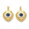 Brass Resin Pendants, Strawberry with Eye, Real 18K Gold Plated, 28x22.1x7mm, Hole: 3.5x5mm