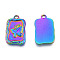 Ion Plating(IP) 304 Stainless Steel Pendants, Rectangle with Butterfly, Rainbow Color, 22x14x2.5mm, Hole: 2mm