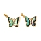 Brass & Paua Shell & Clear Cubic Zirconia Pendants, Butterfly Charms, Real 18K Gold Plated, 16x19x3mm, Hole: 4x2.5mm