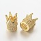 Brass Micro Pave Cubic Zirconia Beads, Crown, Lead Free & Nickel Free, Golden, 12x9mm, Hole: 1mm and 5mm