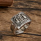 Rectangle with Bird & Flower Pattern Alloy Finger Rings, Antique Silver, US Size 6(16.5mm)