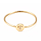 Rack Plating Brass Micro Pave Cubic Zirconia Bangles, Real 18K Gold Plated Flat Round with Girl Clasp Bangles, Long-Lasting Plated, Cadmium Free & Lead Free, Clear, Inner Diameter: 2-1/4 inch(5.6cm)