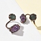 Natural Amethyst & Green Aventurine Rings, Red Copper Brass Cuff Rings, 18mm
