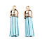 Faux Suede Tassel Pendant Decorations, with CCB Plastic Cord Ends, Light Gold, Pale Turquoise, 33~35x10mm, Hole: 2.5mm