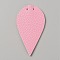 Imitation Leather Big Pendants, Teardrop Charm, Pink, 64x35x1.5mm, Hole: 1.8mm
