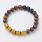 Natural Lava Rock & Wenge Wood Beads & Coconut Stretch Bracelets, with Natural Topaz Jade and Alloy Findings, 2 inch(5~5.2cm)
