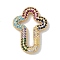 Rack Plating Brass Micro Pave Cubic Zirconia Twister Clasps, Cadmium Free & Lead Free, Long-Lasting Plated, Real 18K Gold Plated, Cross, Colorful, 26x18.5x3mm