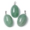 Natural Green Aventurine Pendants, Oval Charms with Platinum Tone Brass Findings, 33.5x19.5x14mm, Hole: 7x4mm