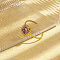 Stainless Steel Micro Pave Cubic Zirconia Adjustable Open Cuff Rings for Women, Square, Real 18K Gold Plated, Purple