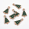 Eco-Friendly Alloy Enamel Pendants, with Rhinestone, Cadmium Free & Lead Free & Nickel Free, Light Gold, Christmas Tree, Green, 20x11x1.5mm, Hole: 1.8mm