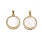 Brass Micro Pave Clear Cubic Zirconia Pendants, Cadmium Free & Lead Free, with Shell, Flat Round Charms, Real 18K Gold Plated, 22x19x2.5mm, Hole: 6x3mm