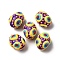 Glass Enamel Beads, Hand Drawn Beads, Oval, Purple, 15~16.5x12~13mm, Hole: 1.5mm