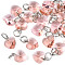 Faceted Transparent Glass Charms, with Iron Jump Ring, Heart, Pink, 13~14x10x5~6mm, Hole: 4mm