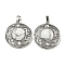 Natural Howlite Pendants, Rack Plating Brass Hollow Flat Round Charms, Cadmium Free & Lead Free, Platinum, 36.5x33x9.5mm, Hole: 7.5x5mm