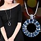Alloy Rhinestone Ring Pendant Necklaces for Women, Silver Color Plated, Sapphire, 29.92 inch(76cm)