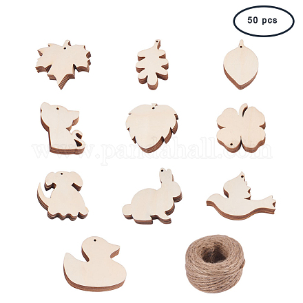 Деревянные подвески и джутовый шпагат DIY-PH0018-13-1