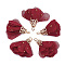 Iron Pendants, with Chiffon, Flower, Golden, Dark Red, 23~28x20~30mm, Hole: 1~3mm