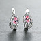 Brass Micro Pave Cubic Zirconia Hoop Earrings, Teardrop, Platinum, Flamingo, 16x7mm