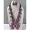 Oval Synthetic Turquoise Dangle Earrings & Pendant Necklaces, Alloy Jewelry Sets, Magenta, 600~700mm