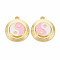 Rack Plating Light Gold Alloy Enamel Pendants, Cadmium Free & Lead Free, Flat Round with Yin Yang, Flamingo, 20x18x3.5mm, Hole: 1.6mm