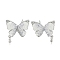 Brass with Enamel with Cubic Zirconia with Crystal Stud Earring with 925 Sterling Silver Pins, Cadmium Free & Nickel Free & Lead Free, Butterfly, Platinum, 24x21mm, Pin: 0.5mm