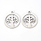 Non-Tarnish 201 Stainless Steel Pendants, Laser Cut, Flat Round with Tree of Life, Stainless Steel Color, 22x20x1mm, Hole: 1.6mm