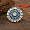 Bohemian Vintage Ethnic Alloy Rhinestone Finger Rings, Enamel Style Flower Finger Rings for Women, Deep Sky Blue,