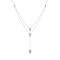 925 Sterling Silver Pave Clear Cubic Zirconia Teardrop Y Long Pendant Double Layer Necklaces, with Border, Silver, 15.75 inch(40cm)