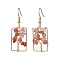 Natural Red Agate Chips Tree Dangle Earrings, Rectangle Real 18K Gold Plated Brass Drop Earrings with 304 Stainless Steel Earring Pins, 44x16.5~17mm