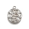 Brass Micro Pave Clear Cubic Zirconia Pendants, Flat Round with Snake Pattern, Platinum, 15x12.5x2.5mm, Hole: 1.2mm