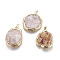 Natural Geode Druzy Quartz Pendants, with Brass Findings, Nuggets, Golden, 37~56x31~42x7.5~18mm, Hole: 8x5mm