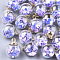 Glass Ball Pendants, with Glitter Sequins and CCB Plastic Findings, Round with Heart, Golden, Mauve, 21x15.5~16mm, Hole: 2mm
