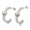 Clear Cubic Zirconia Arch with Heart Stud Earrings, Rack Plating Brass Earrings, Platinum, 22.5x8mm